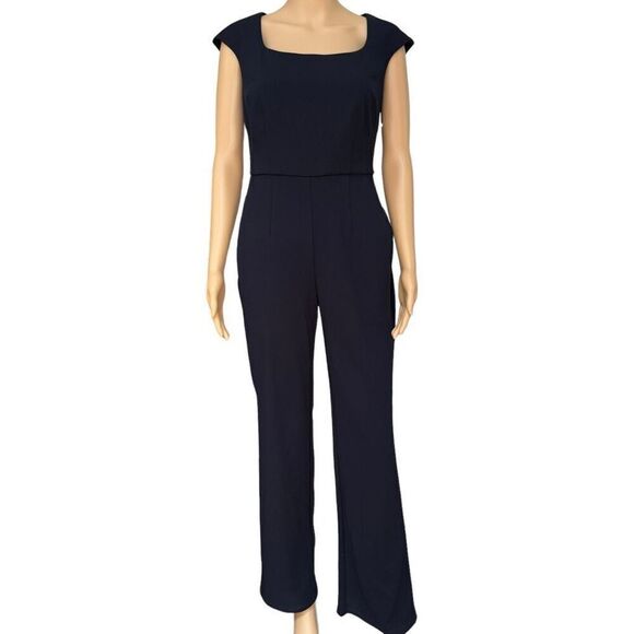 Donna Morgan womens Sleek Style Jumpsuit Office Workwear navy blouse size 0 - Picture 3 of 10